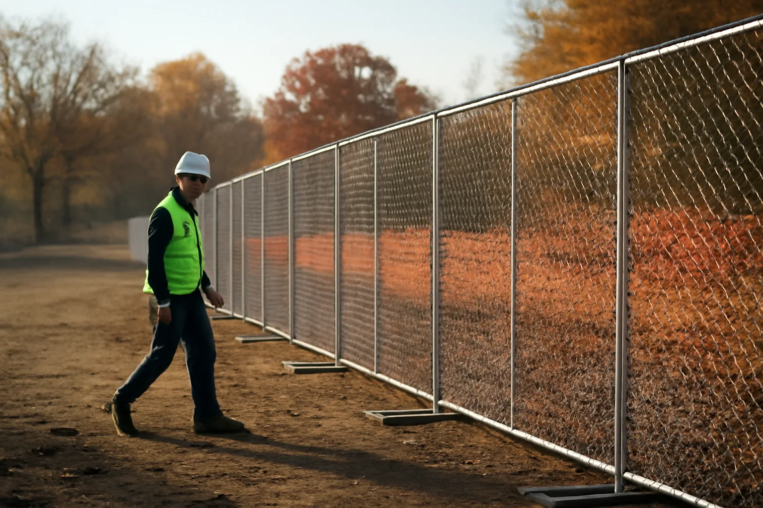 Chain-link temporary fence panels on a Tennessee construction site perimeter