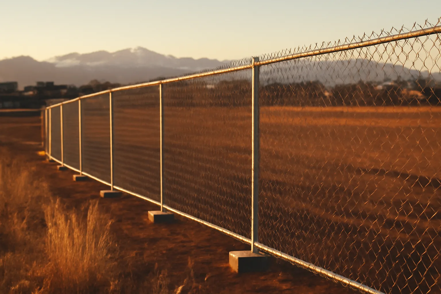 Temporary chain-link fence panels on a Colorado Front Range jobsite