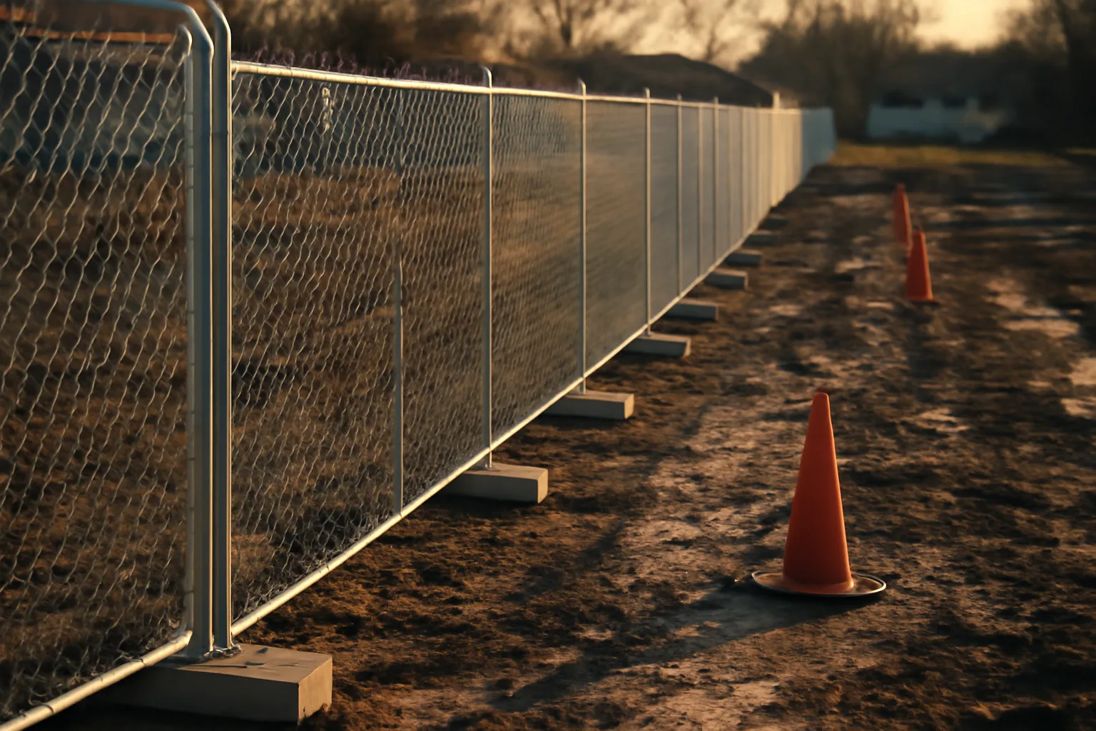 Chain-link temp fence panels on a Delaware construction lot