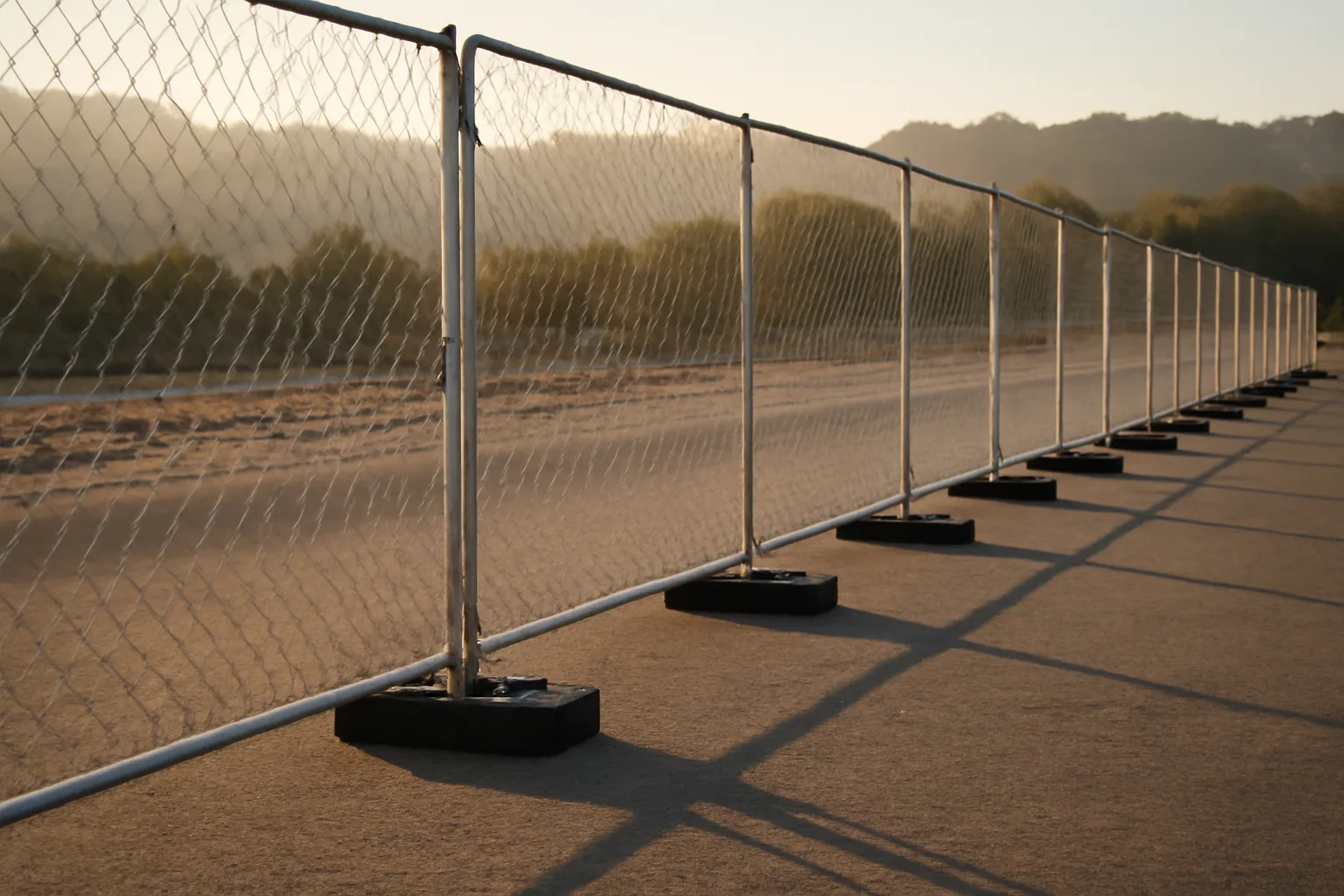 Temporary chain-link fence panels on rubber bases at a Tennessee construction site