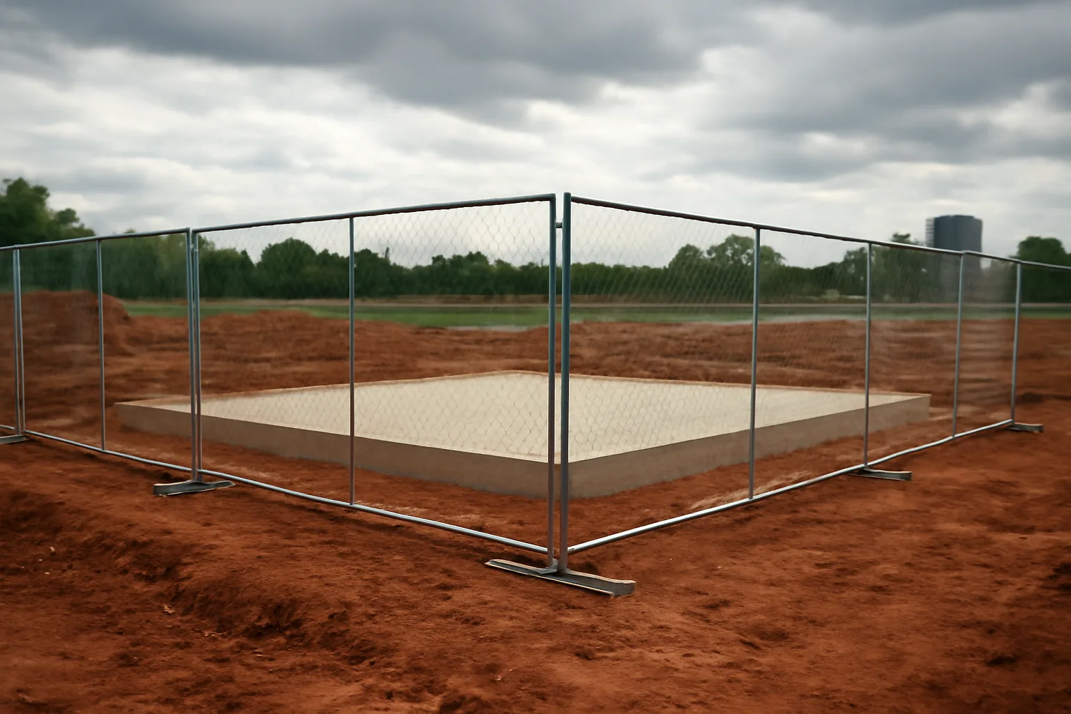 Temp fence panels around a construction site in Birmingham, Alabama.