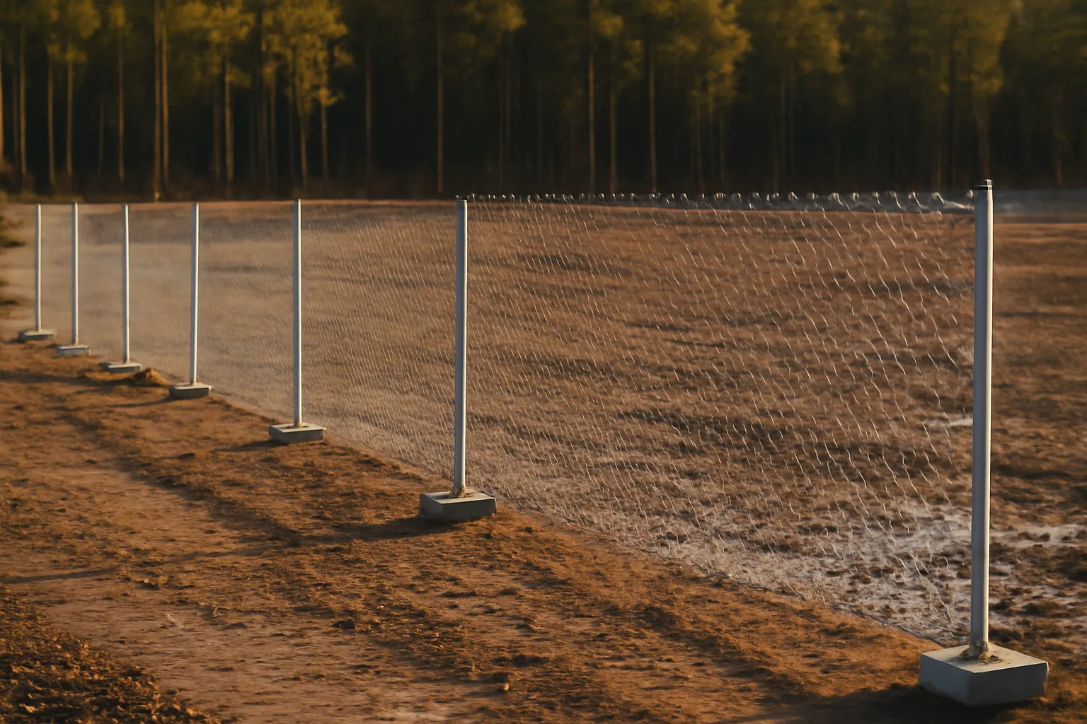 Galvanized temp fence panels on a muddy lot in Arkansas