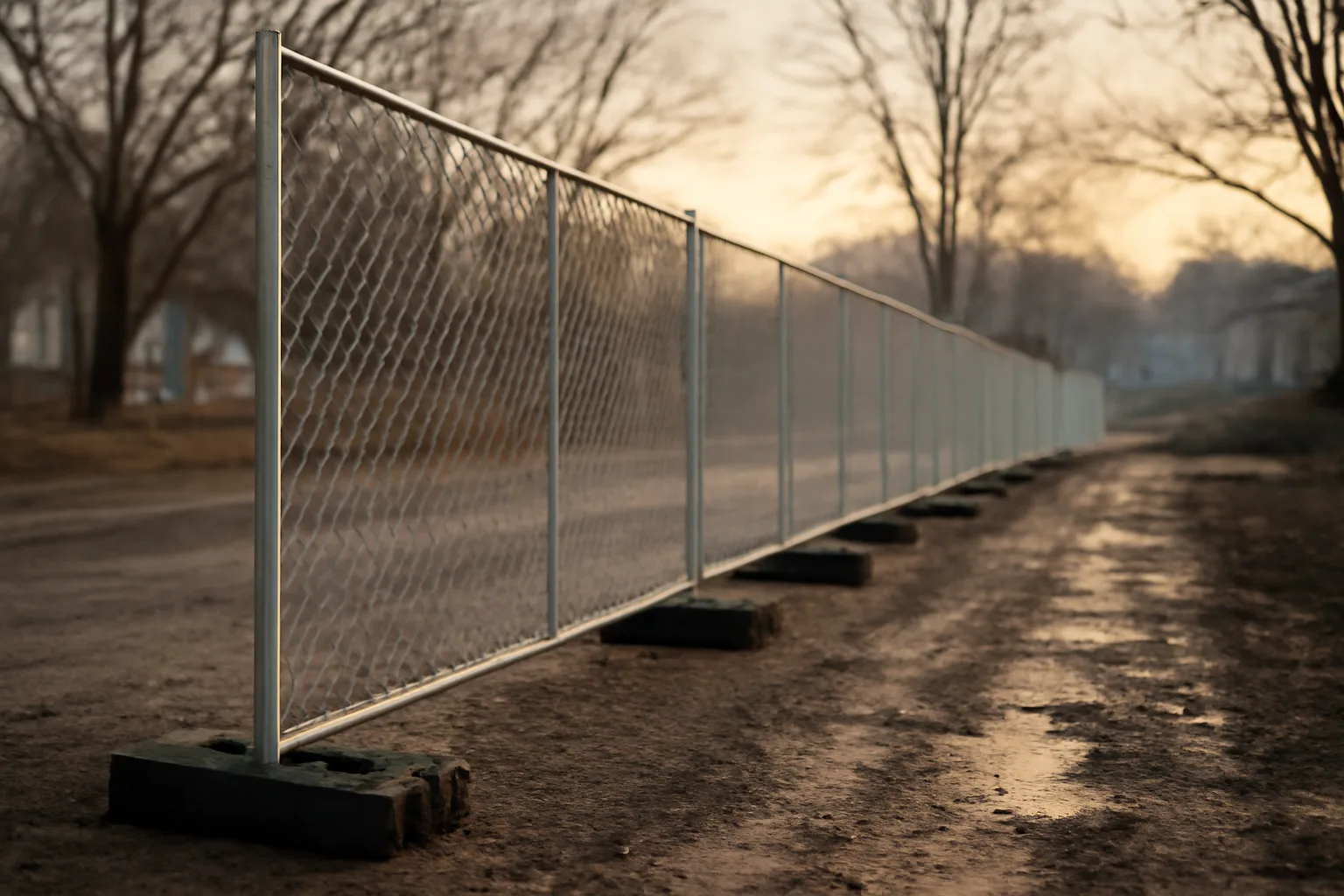 Chain link temp fence panels on a Connecticut construction lot