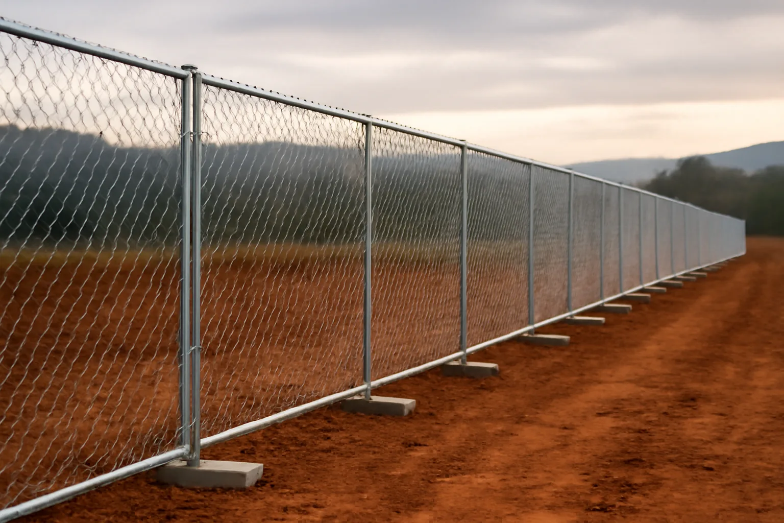Temporary chain-link fence panels lining a construction site perimeter in Tennessee