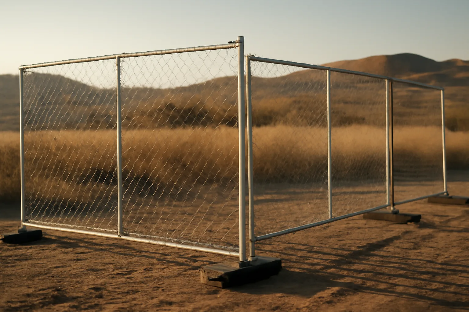 Galvanized temp fence panels standing in a Colorado lot