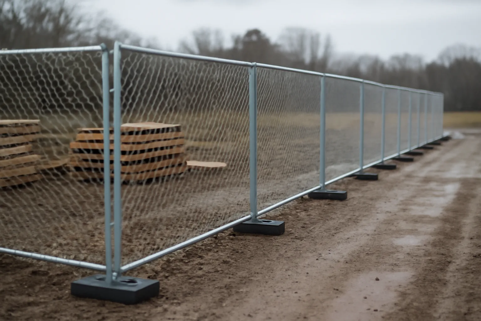 Temporary chain link fence panels on a Connecticut construction lot